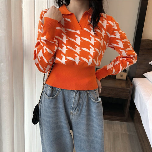 千鳥柄シャツニット